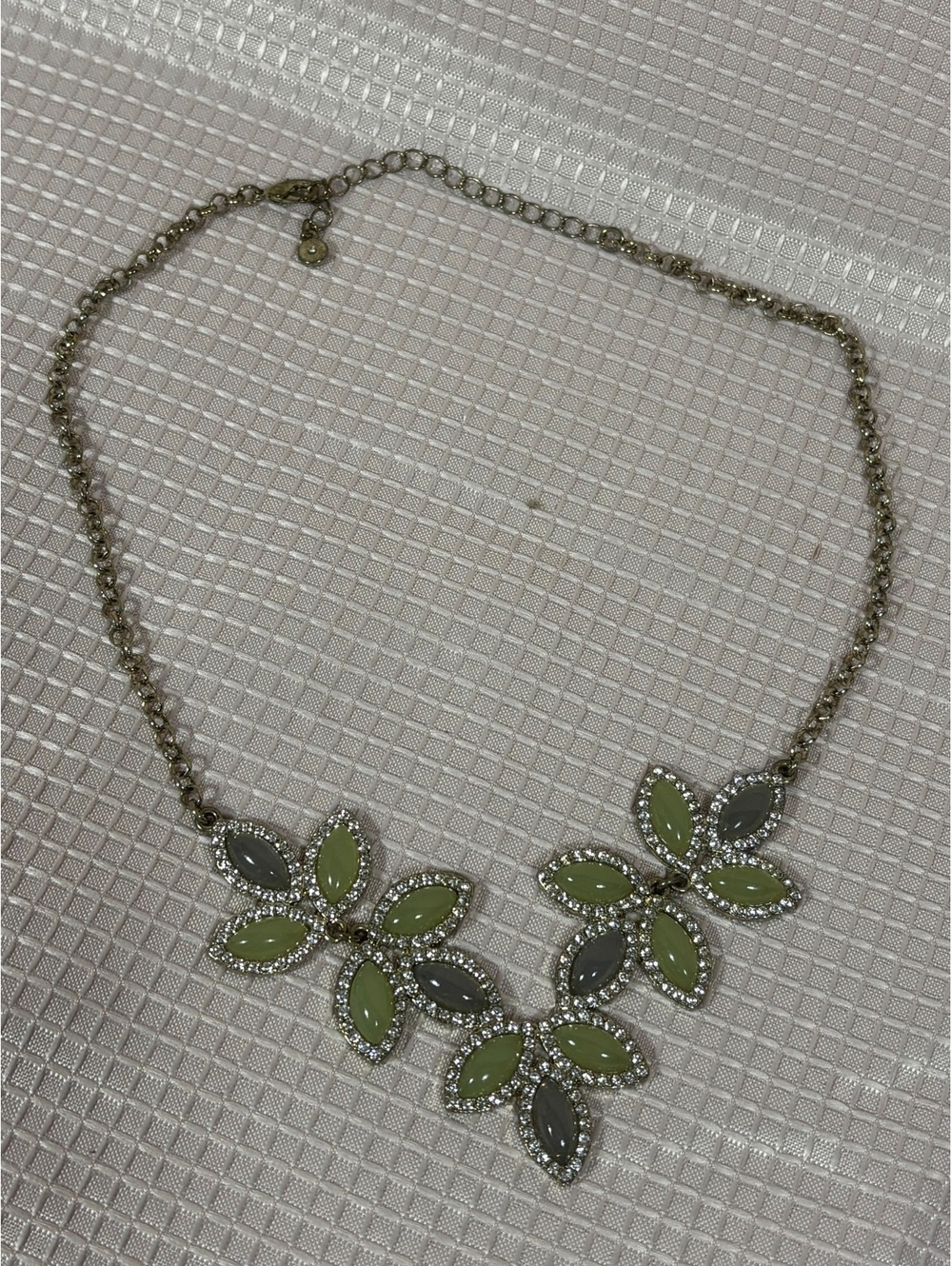 LC Lauren Conrad necklace rhinestones and mint green leaf stones in silver-tone